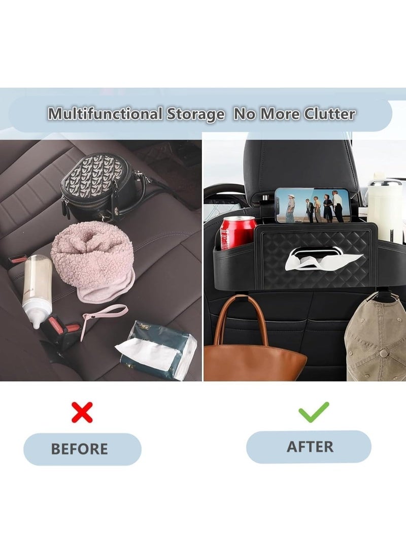 Soofam Car Back Seat Storage Organizers, with 2 Drink Cup Holder, Tissue Box and Storage Box Hook, Auto Multi Functional Storage, for Kids, Men, Women and Travel (Black) - Image 3